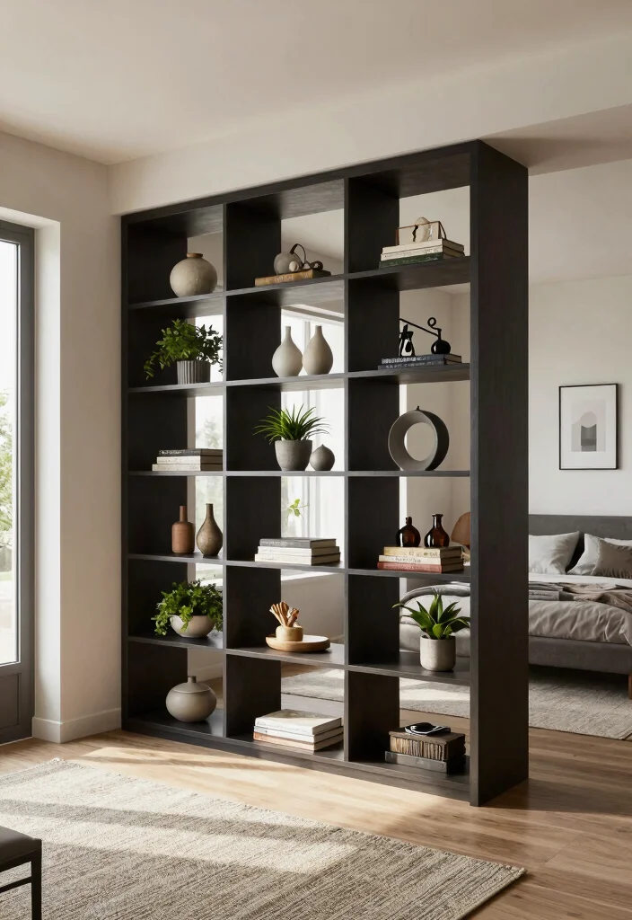 16 Bedroom in Living Room Ideas: Smart Studio Solutions - 5. Shelving Units as Functionality and Decor 1