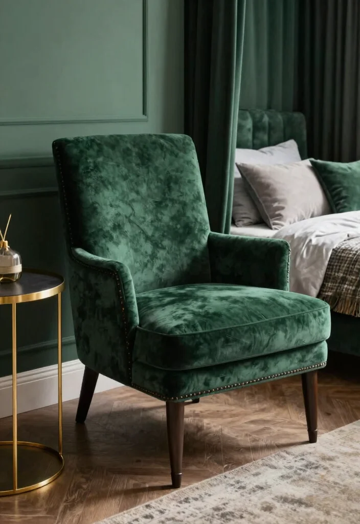 16 Dark Green and Gold Bedroom Ideas Rich and Luxurious - 10. Dark Green Accent Furniture 1