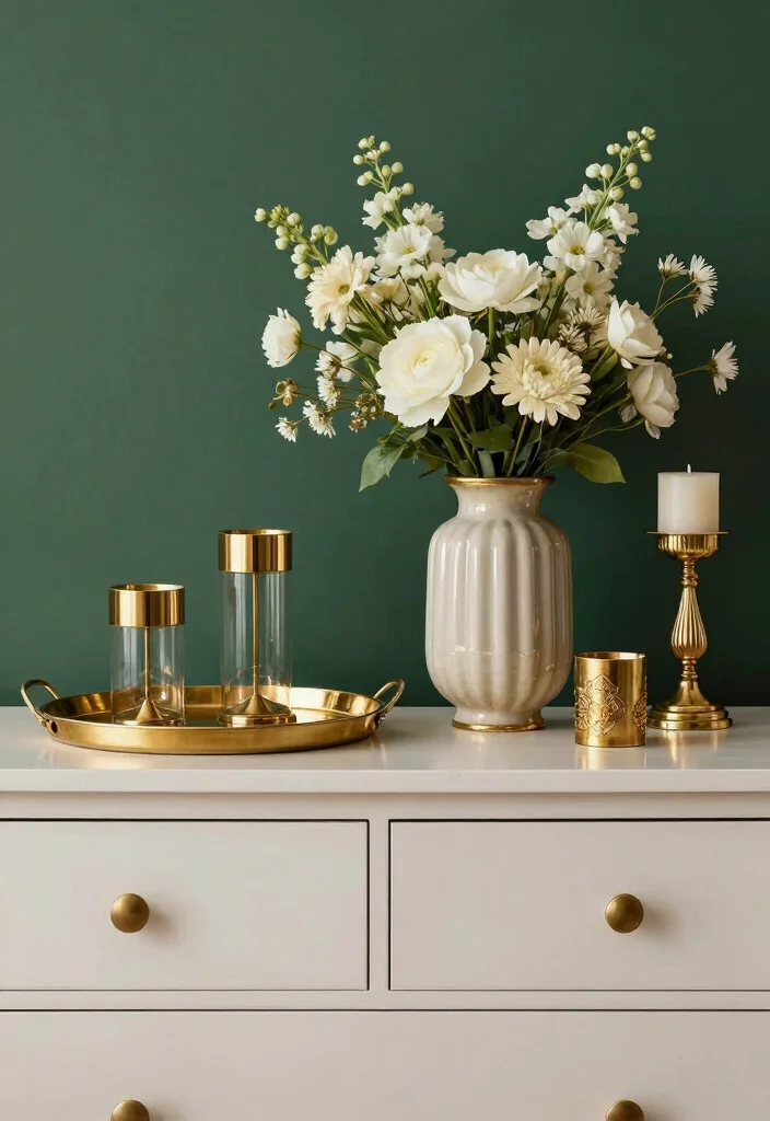 16 Dark Green and Gold Bedroom Ideas Rich and Luxurious - 12. Decorative Gold Home Accessories 1