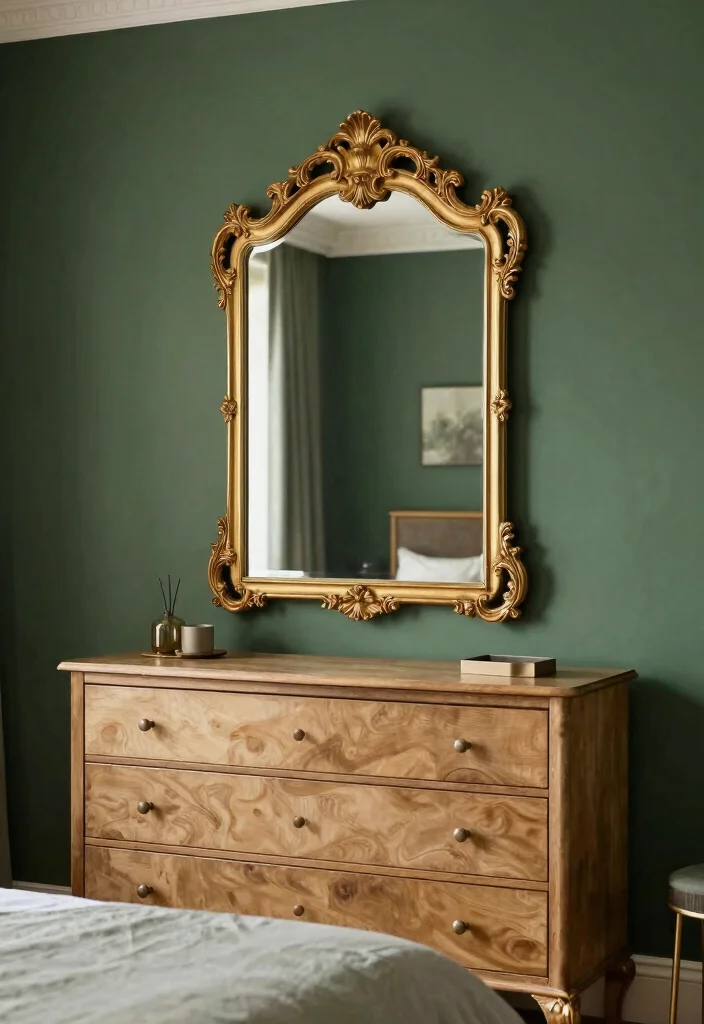 16 Dark Green and Gold Bedroom Ideas Rich and Luxurious - 13. Gold Accent Mirrors 1