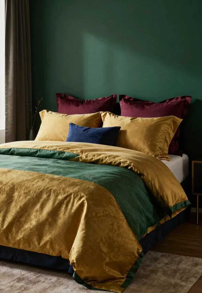 16 Dark Green and Gold Bedroom Ideas Rich and Luxurious - 14. Rich Color Palettes 1