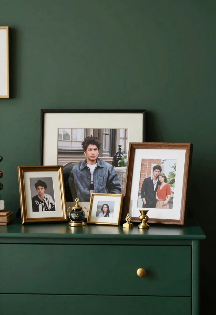 16 Dark Green and Gold Bedroom Ideas Rich and Luxurious - 15. Personal Touches 1