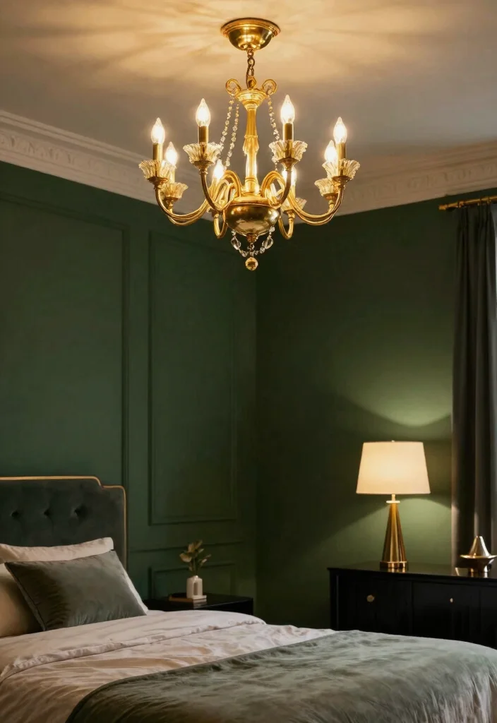 16 Dark Green and Gold Bedroom Ideas Rich and Luxurious - 2. Elegant Gold Light Fixtures 1