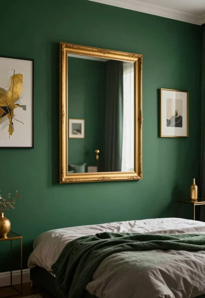 16 Dark Green and Gold Bedroom Ideas Rich and Luxurious - 3. Statement Green Accent Wall 1