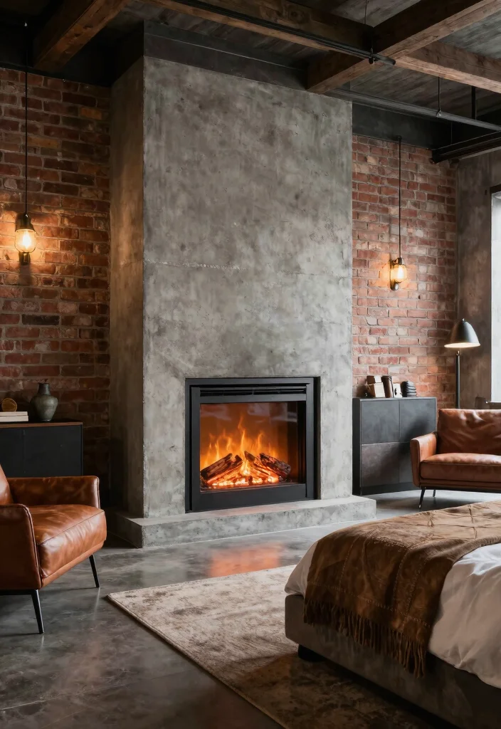 16 Fireplace in Bedroom Ideas for Cozy Luxury Vibes - 11. Industrial Edge with Urban Flair 1