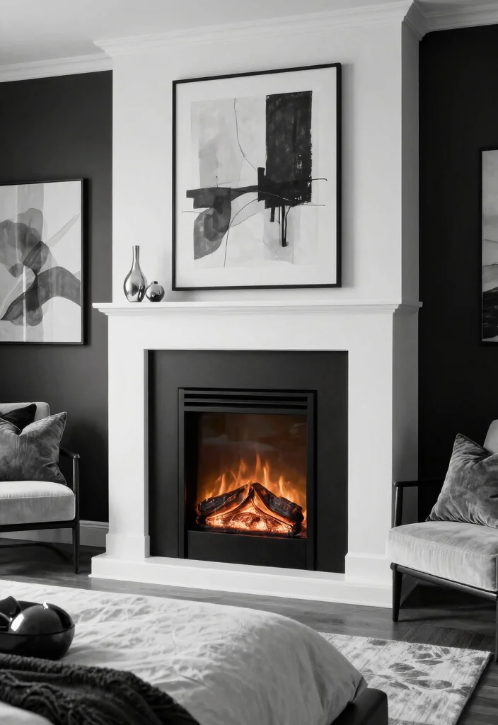 16 Fireplace in Bedroom Ideas for Cozy Luxury Vibes - 12. Glamorous Black and White 1