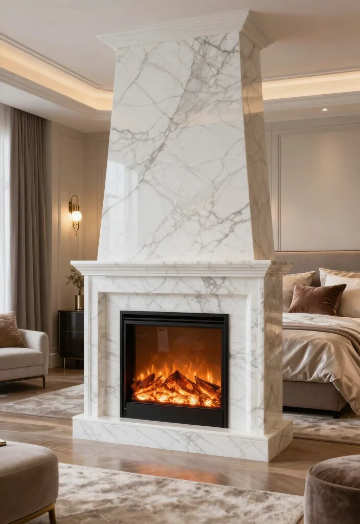 16 Fireplace in Bedroom Ideas for Cozy Luxury Vibes - 4. Luxurious Marble Touches 1