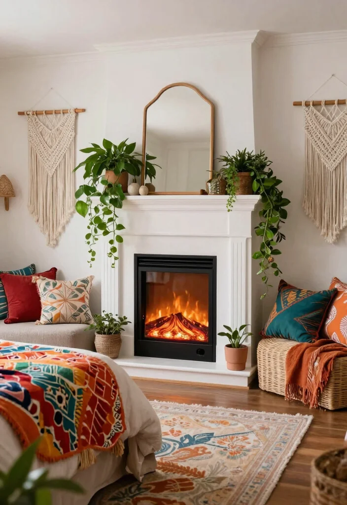 16 Fireplace in Bedroom Ideas for Cozy Luxury Vibes - 6. Bohemian Chic Vibe 1