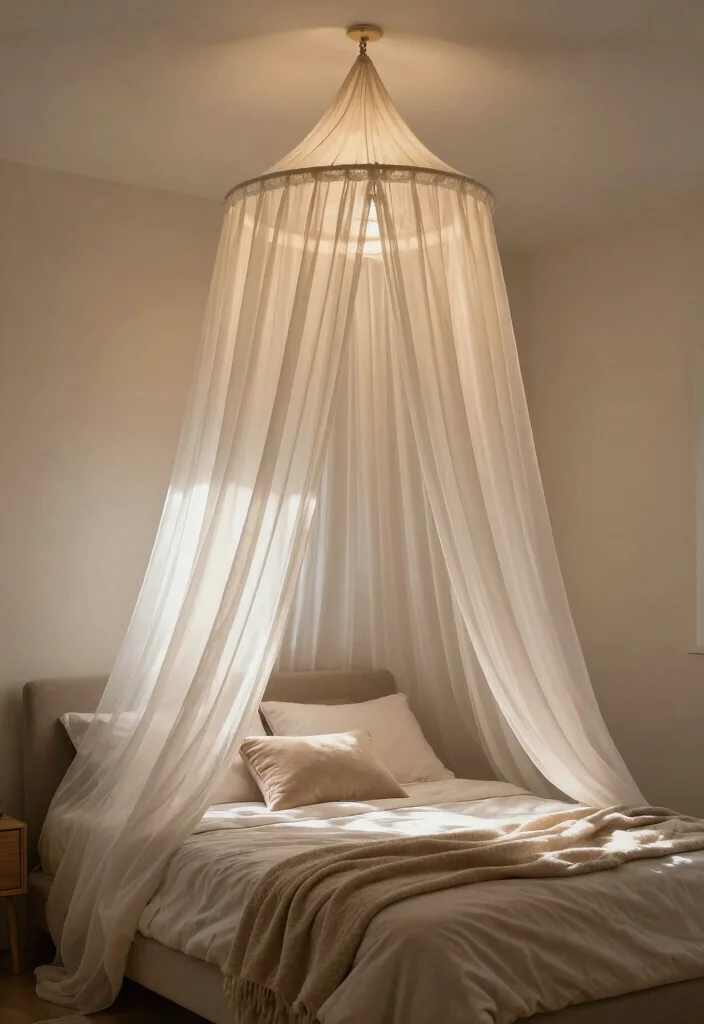 16 Low Ceiling Bedroom Ideas: Cozy and Clever Design - 11. Consider a Canopy for Cozy Appeal 1