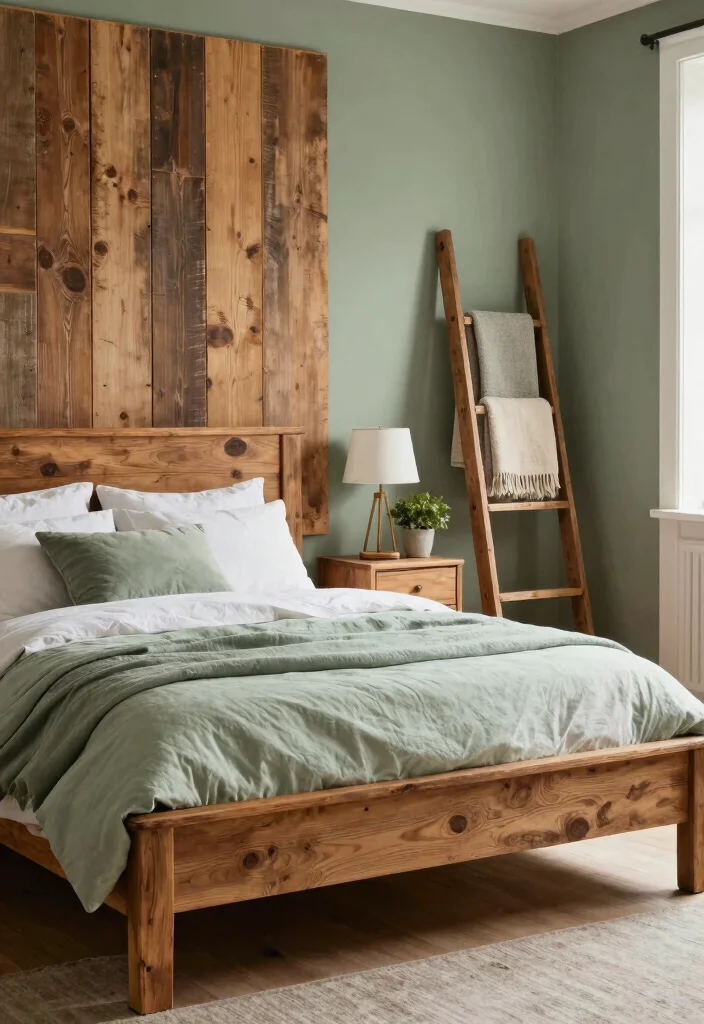 16 Sage Green Farmhouse Bedroom Ideas Cozy Rustic Charm - 4. Rustic Wood Elements 1