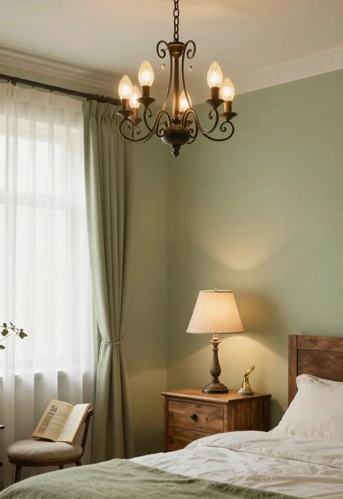 16 Sage Green Farmhouse Bedroom Ideas Cozy Rustic Charm - 6. Charming Lighting Fixtures 1