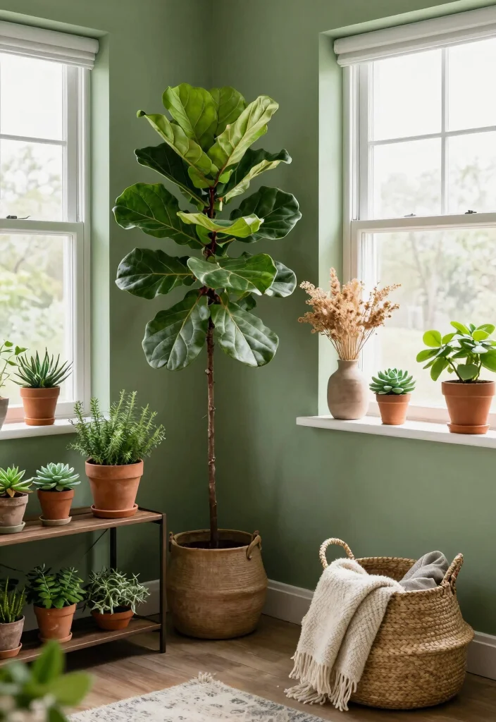 16 Sage Green Farmhouse Bedroom Ideas Cozy Rustic Charm - 8. Greenery and Natural Elements 1
