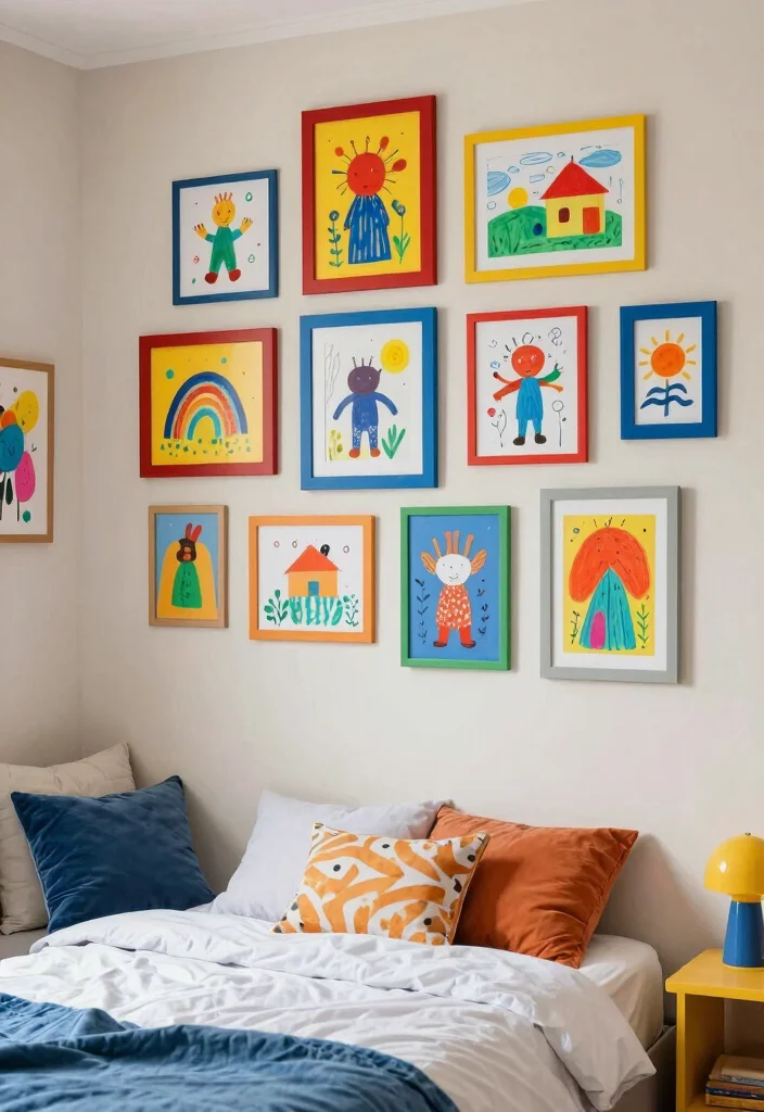 16 Small Boys Bedroom Ideas Space Saving and Fun - 14. Personalized Art Displays 1