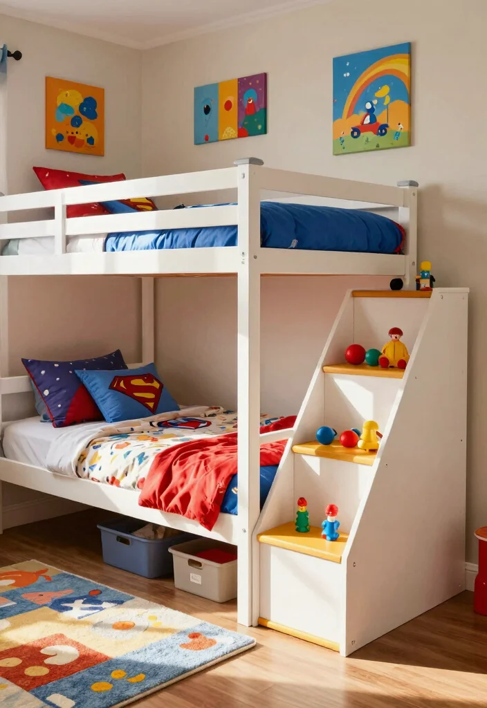 16 Small Boys Bedroom Ideas Space Saving and Fun - 2. Bunk Beds with Storage Stairs 1