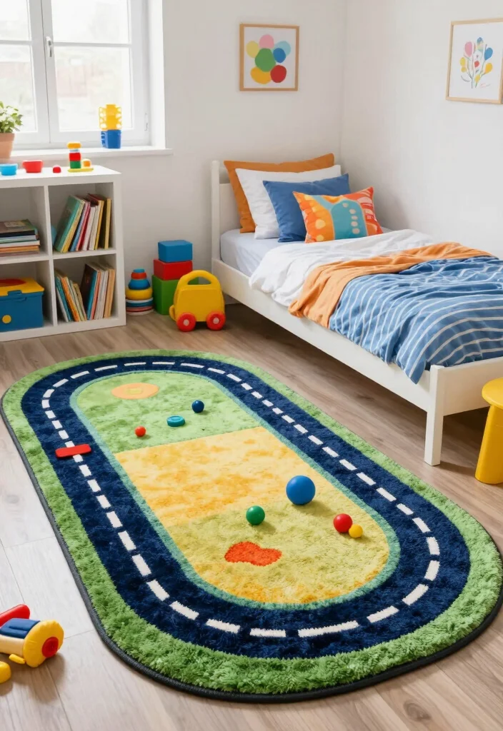 16 Small Boys Bedroom Ideas Space Saving and Fun - 8. Colorful Rug for Playfulness 1