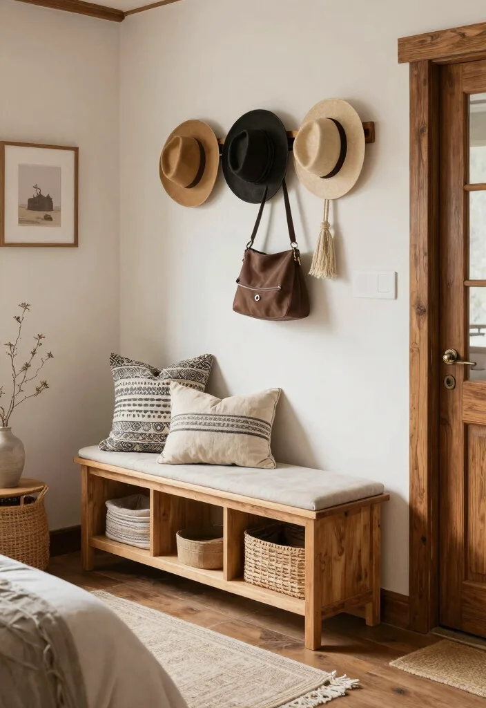 17 Bedroom Bench With Storage Ideas: Practical and Elegant - 12. Bench with Hooks and Storage 1