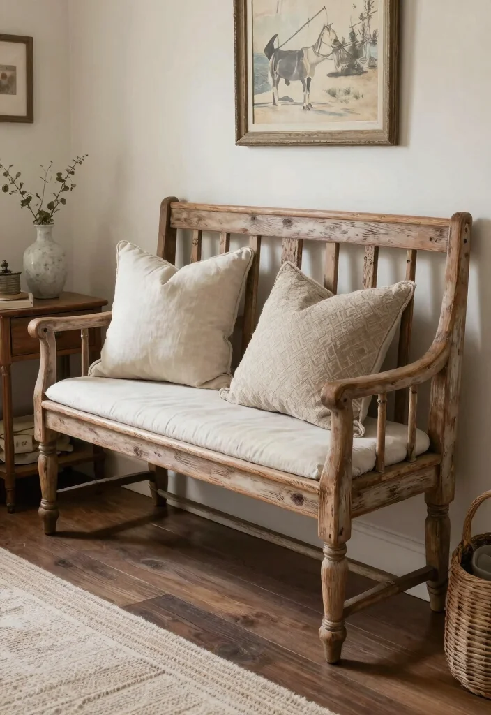 17 Bedroom Bench With Storage Ideas: Practical and Elegant - 17. Vintage Farmhouse Style Bench 1