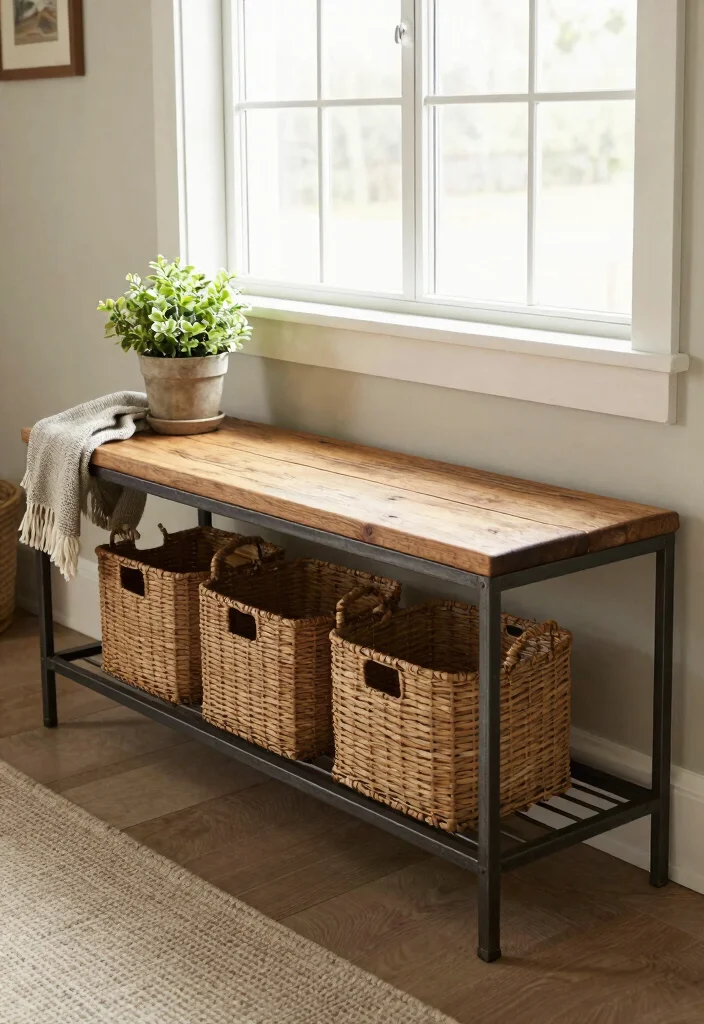 17 Bedroom Bench With Storage Ideas: Practical and Elegant - 3. Rustic Metal Frame Bench 1