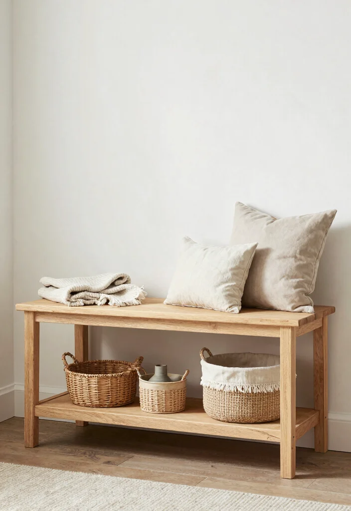 17 Bedroom Bench With Storage Ideas: Practical and Elegant - 7. Simple Bench with Open Shelf 1