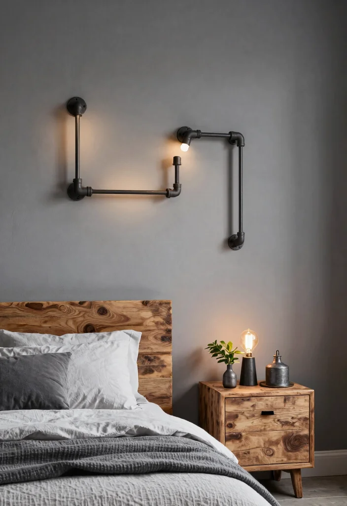 17 Bedroom Wall Lights Beside Bed Ideas Modern and Cozy - 2. Industrial Pipe Fixtures 1