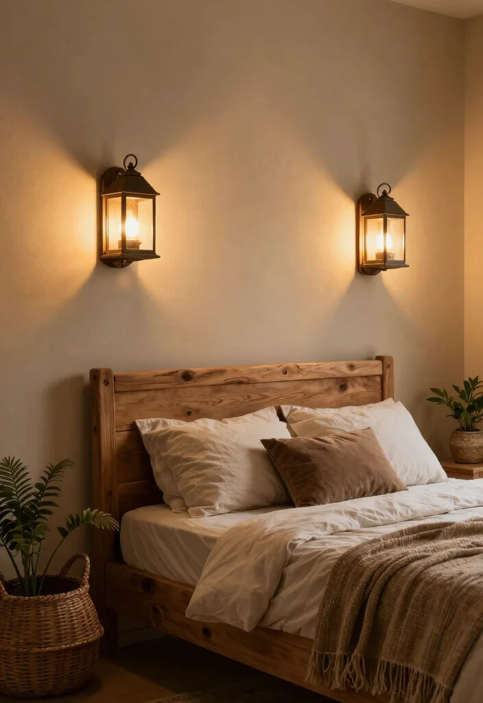17 Bedroom Wall Lights Beside Bed Ideas Modern and Cozy - 9. Rustic Lantern-style Wall Lights 1