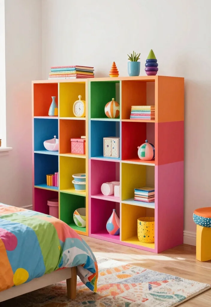 17 Cube Storage Ideas for a Modern Bedroom - 10. Brightly Colored Cube Storage 1