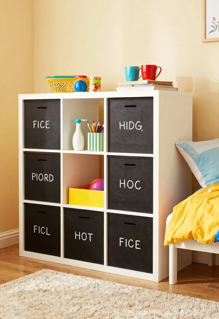 17 Cube Storage Ideas for a Modern Bedroom - 17. Cube Storage with Chalkboard Labels 1