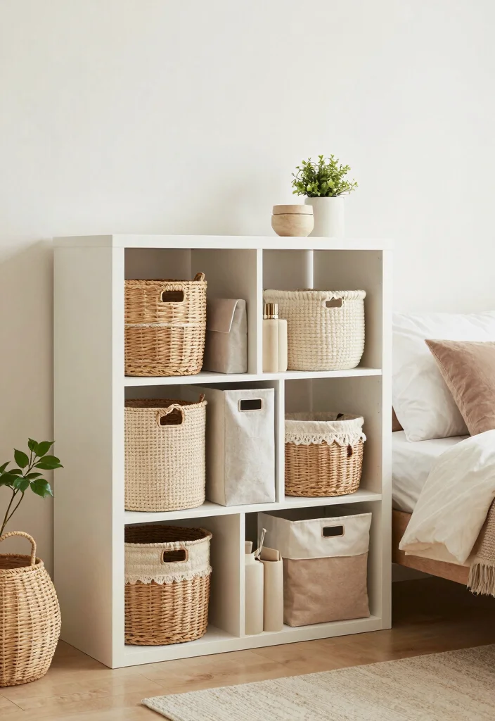 17 Cube Storage Ideas for a Modern Bedroom - 5. Cube Storage with Baskets 1