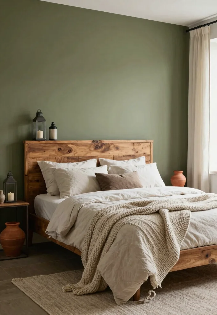 17 Olive Green Accent Wall Bedroom Ideas Earthy and Modern - 10. Modern Farmhouse 1