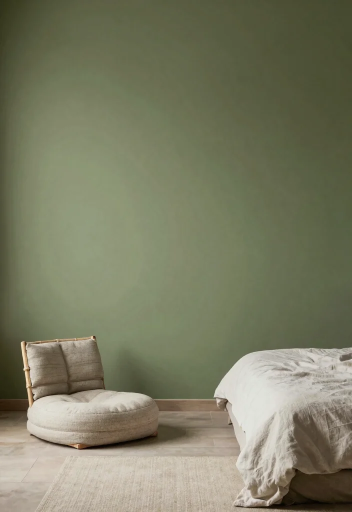 17 Olive Green Accent Wall Bedroom Ideas Earthy and Modern - 17. Zen Sanctuary 1