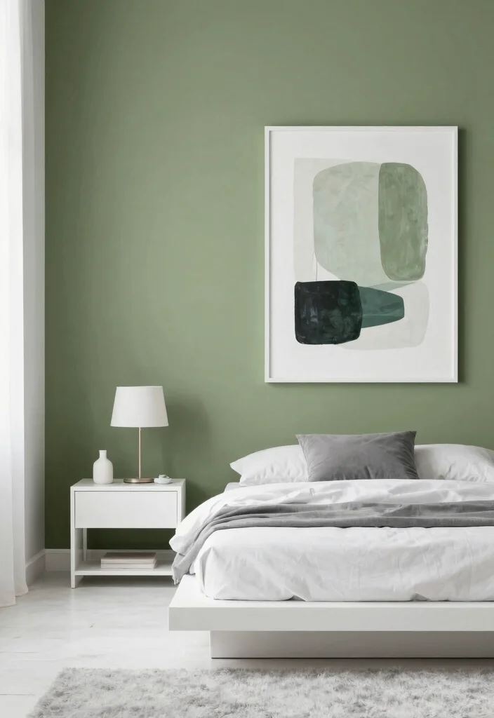 17 Olive Green Accent Wall Bedroom Ideas Earthy and Modern - 2. Minimalist Elegance 1