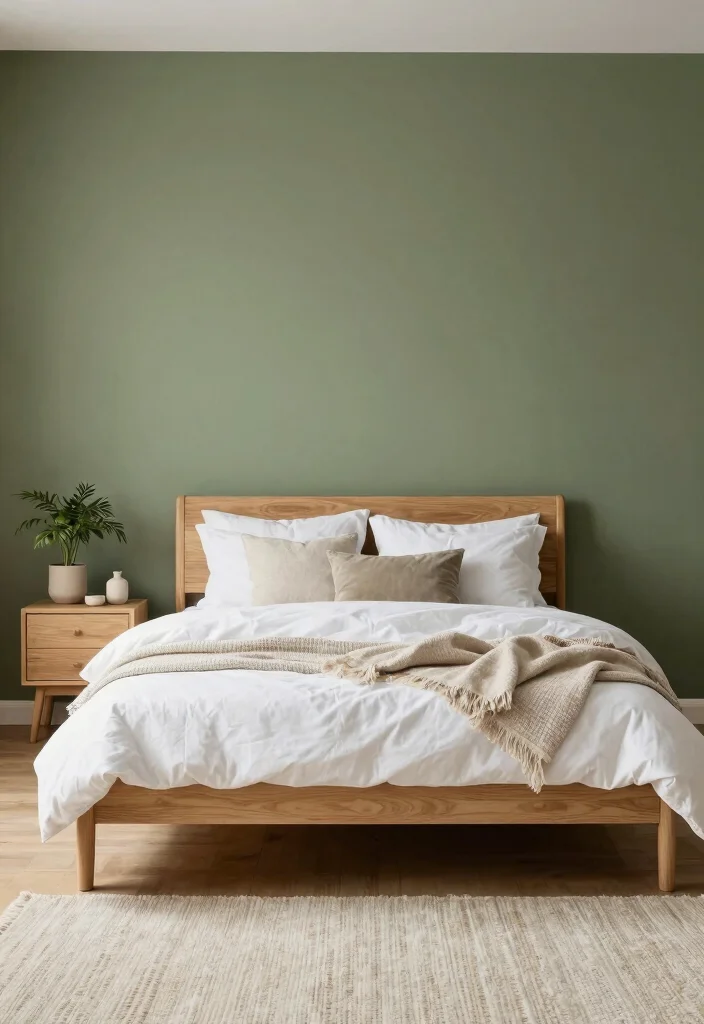 17 Olive Green Accent Wall Bedroom Ideas Earthy and Modern - 5. Soft Scandinavian Style 1