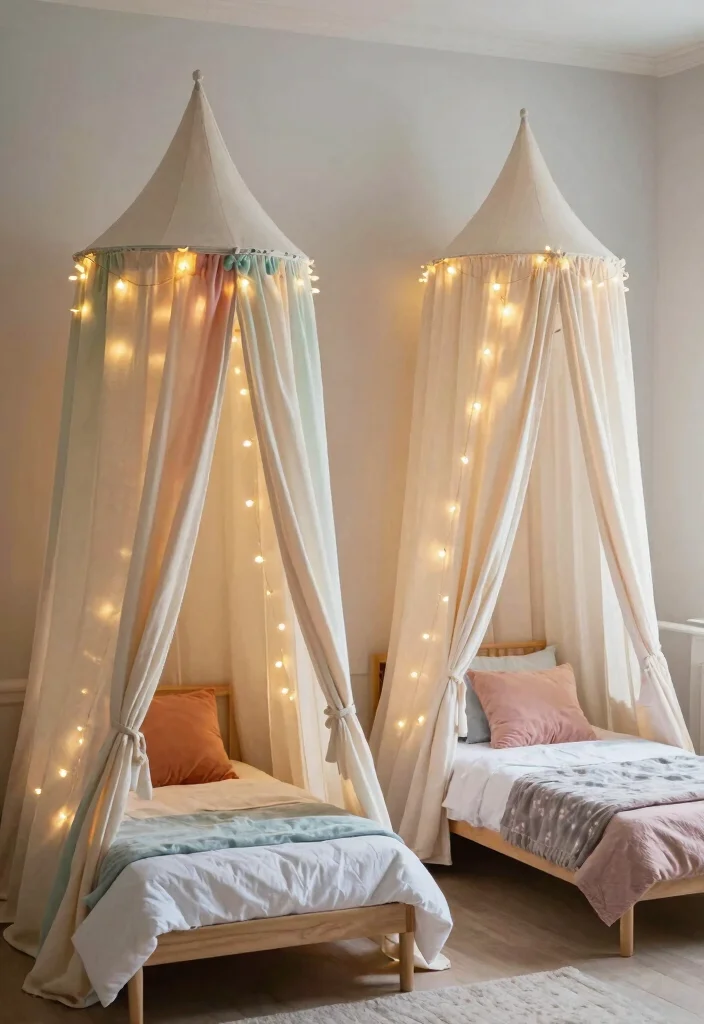 17 Small Shared Kids Bedroom Ideas Functional and Cute - 11. Use of Canopies 1