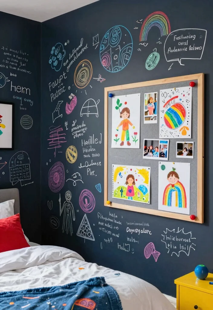 17 Small Shared Kids Bedroom Ideas Functional and Cute - 14. Interactive Wall Decor 1