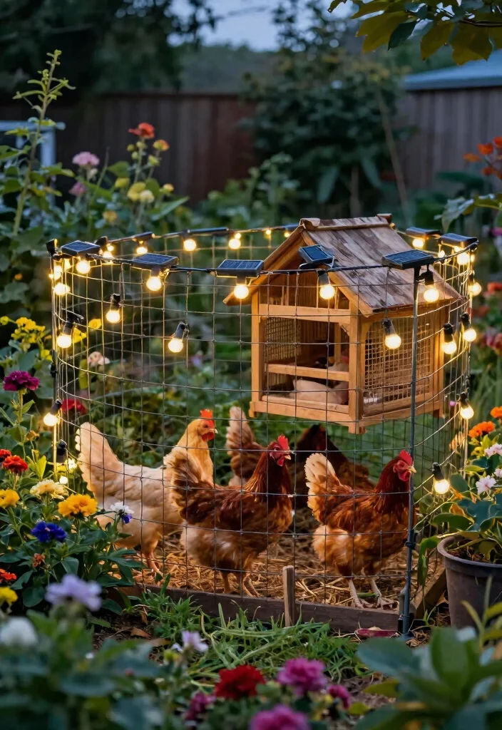 12 Chicken Wire Fence Ideas That Keep Predators Out All Night - 11. Chicken Wire Fencing with Solar Lighting 1