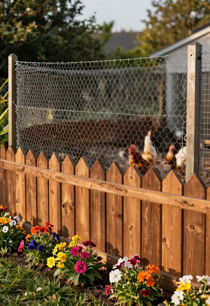 12 Chicken Wire Fence Ideas That Keep Predators Out All Night - 4. Combination Fence with Wood and Chicken Wire 1
