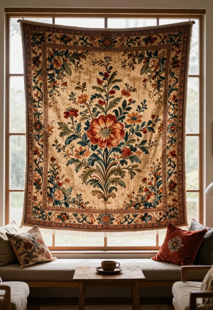 12 Farmhouse Window Treatments That Block Sun Without Going Dark - 11. Vintage Tapestries 1