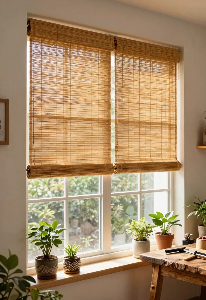 12 Farmhouse Window Treatments That Block Sun Without Going Dark - 7. Bamboo Roll-Up Shades 1