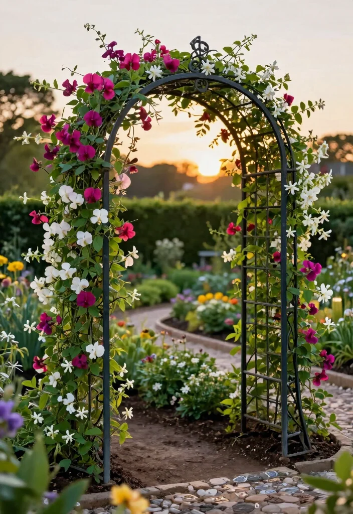12 Garden Bed With Trellis Ideas That Support Heavy Vines - 2. Metal Archway Trellis for Dramatic Climbing Vines 1