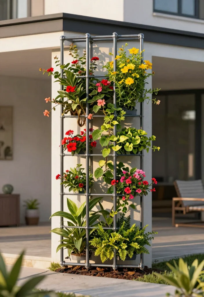 12 Garden Bed With Trellis Ideas That Support Heavy Vines - 6. Vertical Pipe Trellis for a Unique Look 1