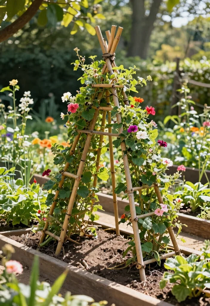 12 Garden Bed With Trellis Ideas That Support Heavy Vines - 8. Simple DIY Trellis with Natural Materials 1