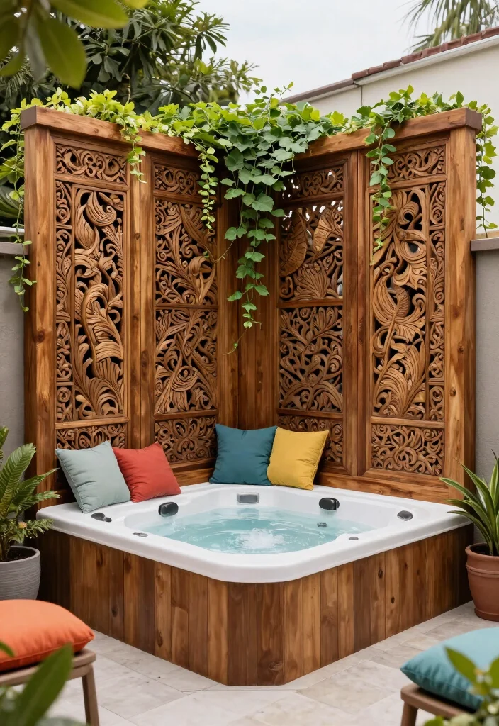 12 Jacuzzi Outdoor Ideas That Stay Private From Neighbors - 3. Wooden Screens 1