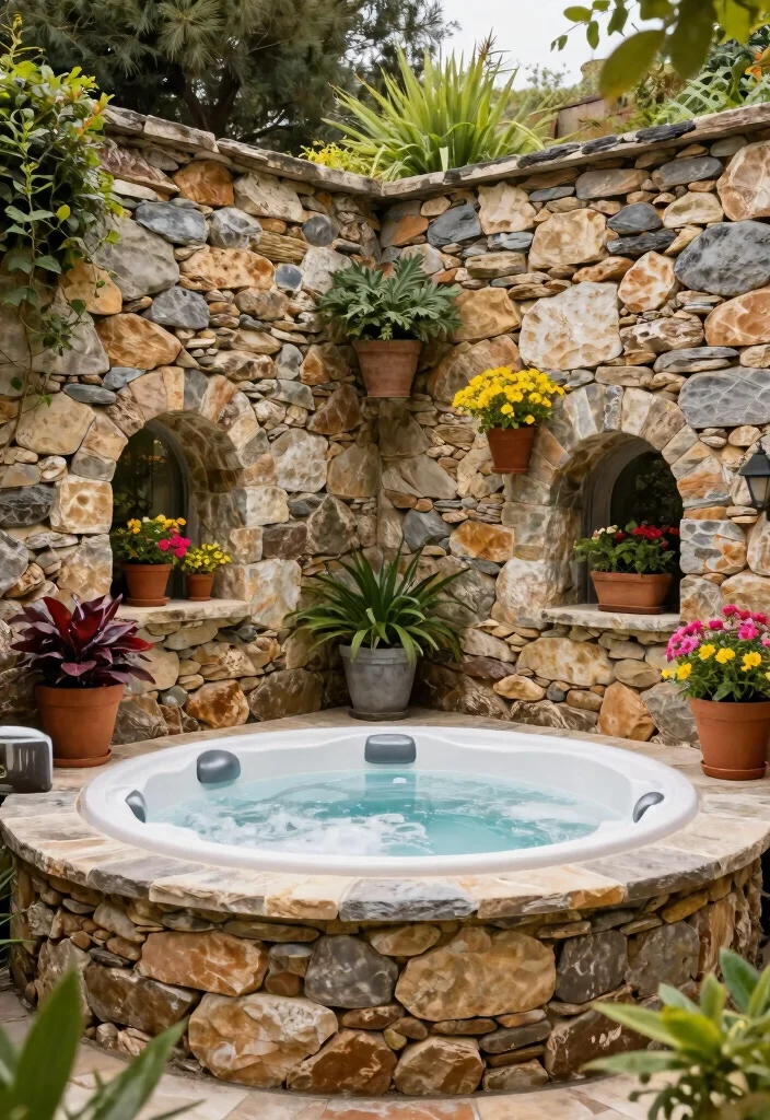 12 Jacuzzi Outdoor Ideas That Stay Private From Neighbors - 7. Stone Walls for Stability 1