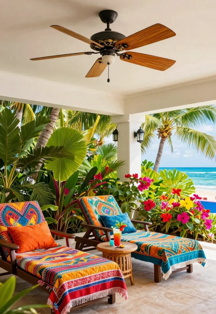 12 Outdoor Ceiling Fans That Cool Large Patios Fast - 3. Tropical Themed Fan 1