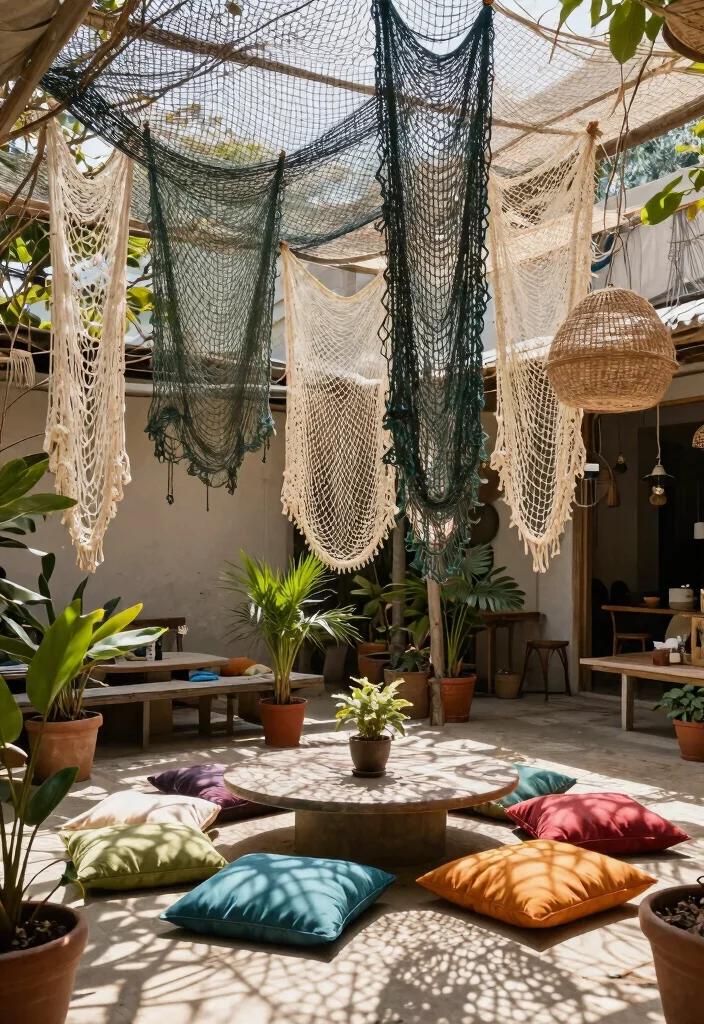 12 Outdoor Sunshade Ideas for Spaces Without Built-In Cover - 10. Repurposed Old Fishing Nets 1
