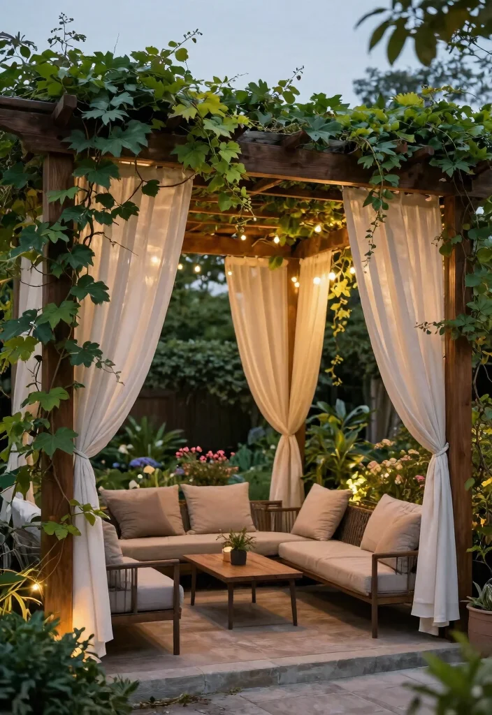 12 Outdoor Sunshade Ideas for Spaces Without Built-In Cover - 5. Pergola with Drapes 1
