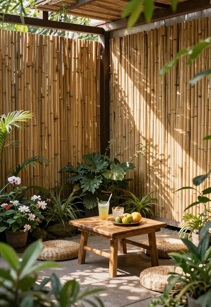 12 Outdoor Sunshade Ideas for Spaces Without Built-In Cover - 7. Bamboo Screens 1
