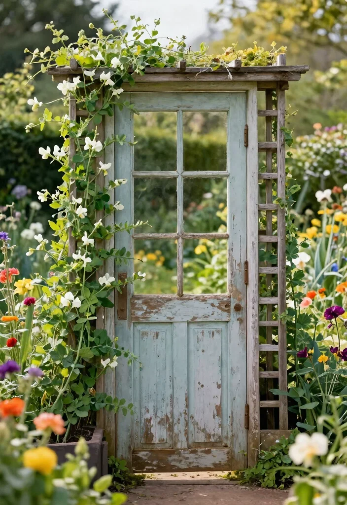 12 Pea Trellis Ideas That Support Heavy Vines Without Tipping - 11. Repurposed Door Trellis 1