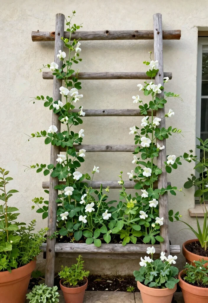 12 Pea Trellis Ideas That Support Heavy Vines Without Tipping - 2. Horizontal Ladder Trellis 1