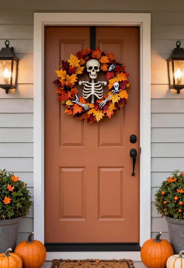 12 Skeleton Decorations Outdoors That Stay Standing in High Wind - 11. Skeleton Door Decor 1